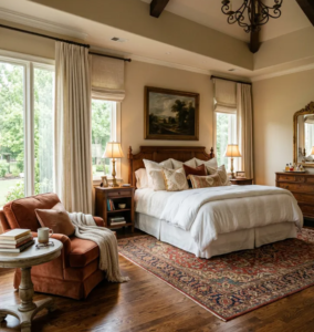 cozy bedroom decoration idea with warm neutral tones