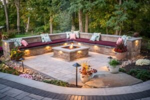 landscaped backyard garden with native plants and pavers