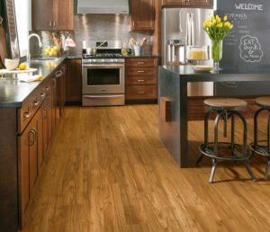 Luxury vinyl plank kitchen floor design idea for busy families