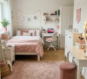 small bedroom decoration idea with vertical storage