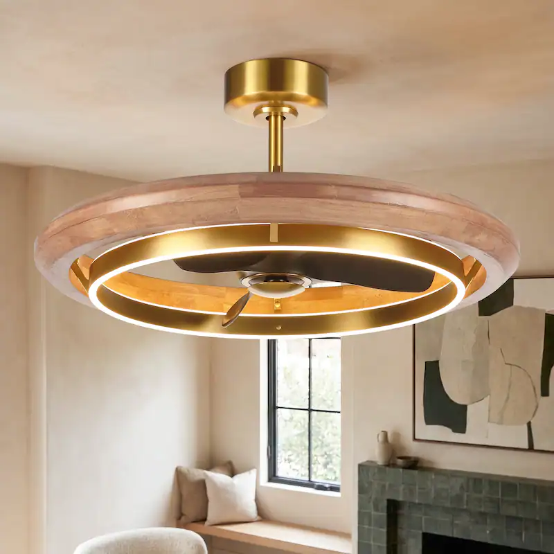 Elegant fandelier ceiling fan with dimmable LED lighting installed in a modern bedroom