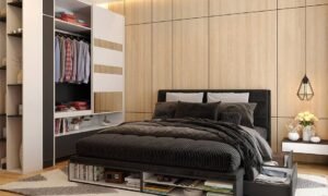 Small apartment furniture set ideas with storage bed and nesting tables