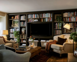 small living room TV ideas with slim wall mount and light colors